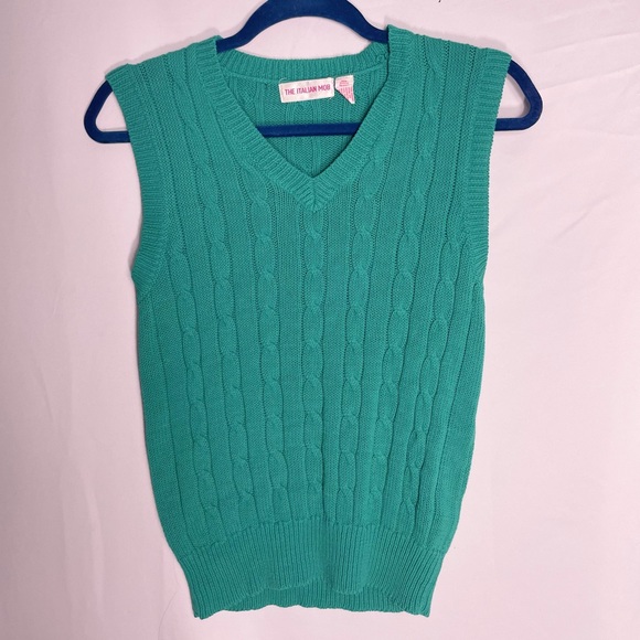 Vintage 80s light blue cable knit cropped 1980s V neck sweater vest Size M - Picture 9 of 11